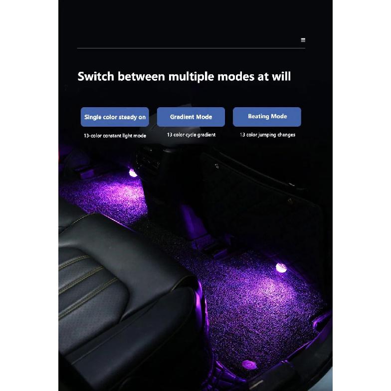 Wireless Adhesive LED Car Interior Ambient Light Remote Control Decor Auto Roof Foot Atmosphere Lamp Bicycle Tail Light