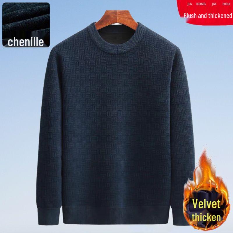 

40-60 Men s Chenille Round Neck Sweater - Warm, Thickened Base Layer for Autumn & Winter 3XL (175-185 lbs)