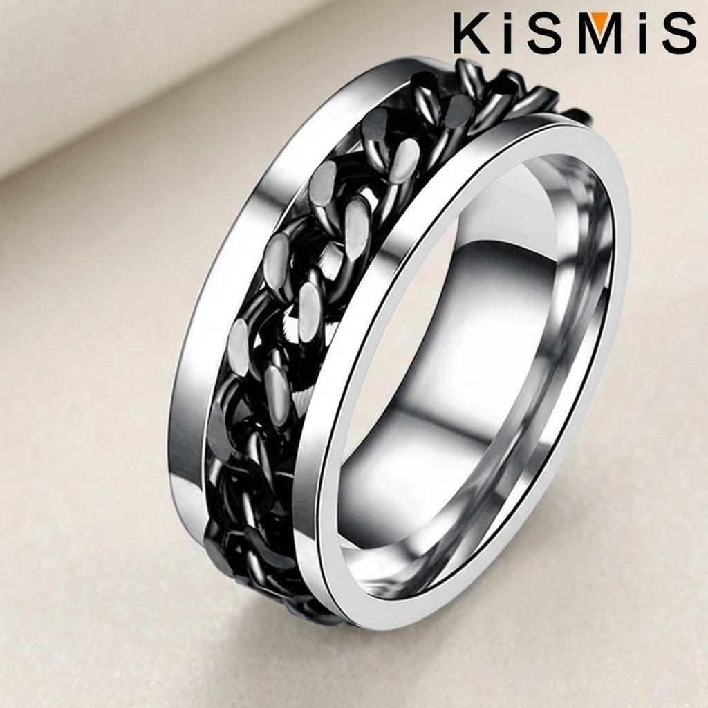 

1PC Fashion Titanium Steel Ring 8MM Simple Stainless Steel Rotatable Chain Ring Jewelry Size 7-11 for Men and Women