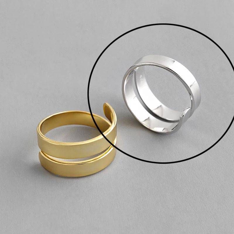 925 Silver Rings For Women Hollow Out Gold Color Temperament Personality Fashion Female Trendy Resizable Opening Rings