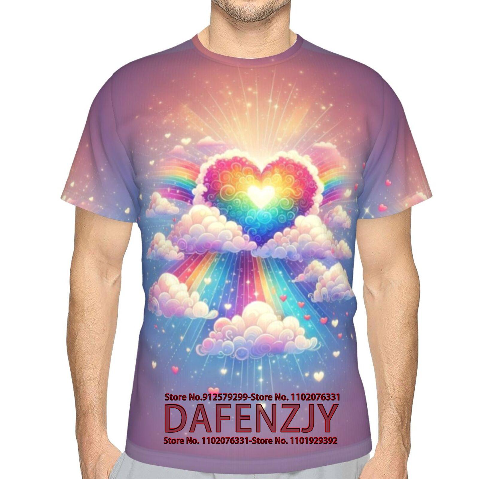 

Мужская футболка с принтом 3D Rainbow Clouds, повседневная, с коротким рукавом и круглым вырезом, летние уличные тренды, хип-хоп, Harajuku, свободные футболки L слоновая кость