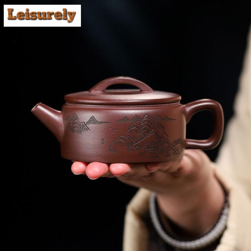 180ml Yixing Purple Clay Teapots Artists Handmade Large Caliber Pot Raw Ore Dragon's Blood Sand Tea Maker Kettle Zisha Tea Set
