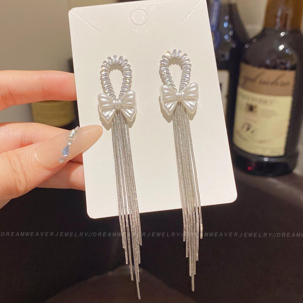 925 Sterling Silver Full Diamond Tassel Earrings – High-End European & American Style, Super Shiny, Luxurious Ear Jewelry for Women.