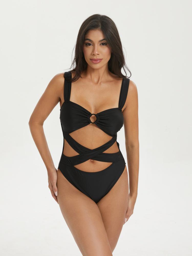 

2025 Европейский и Американский Слитный Купальник Горячего Стиля с Цветной Блокировкой и Круглым Кольцом Extra Large чёрный