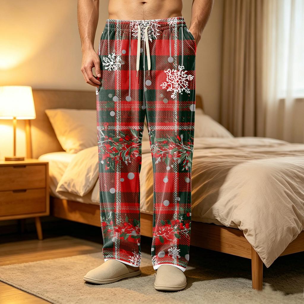 Men's Corduroy Print Pajama Pants with Pockets Casual Sleepwear Bottoms