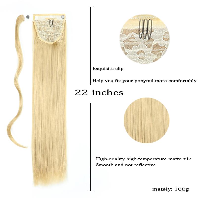 MISS WIG Women Synthetic Long Straight Ponytail Extensions Heat Resistant Hair 22 and 34 Inch Wrap Around Pony Hairpiece for Women