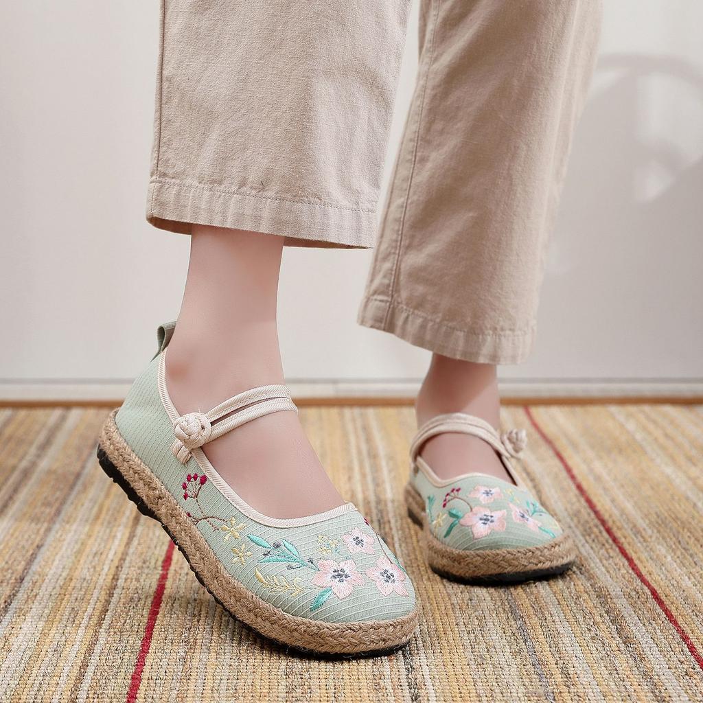 Spring Autumn New In Stylish Aesthetic Casual Linen Embroidery Women's Flat Shoes High Quality Comfortable 39 Ladies Footwear