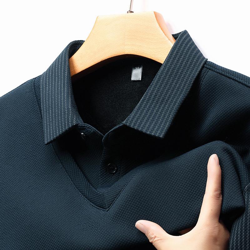Langarm Poloshirt Herren Premium Business Casual Herren Fake Zweiteiler Gestreiftes Ärmel T-Shirt