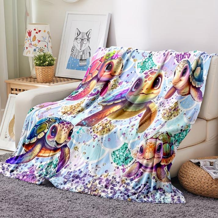 Digital Printed Flannel Blanket Cute Turtle Splicing Soft and Warm Blanket Novelty Gift Family and Friends A Versatile Blanket