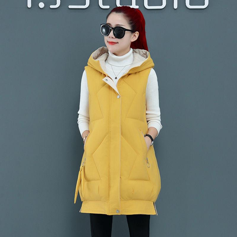 Waistcoat Cotton Vest Women Sleeveless Winter Autumn Female Hooded Warm Long Vest Solid Coat Female