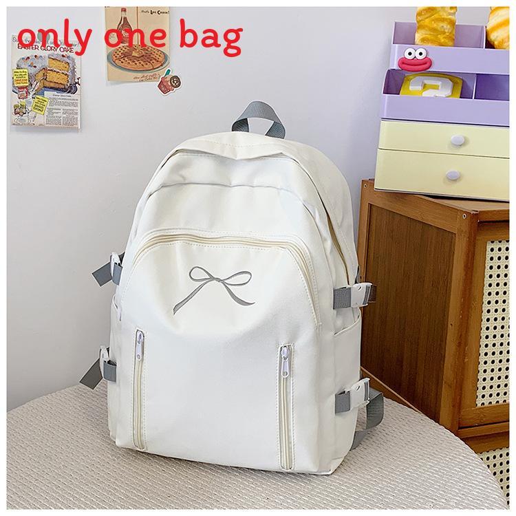 Basic Pink Nylon Student Backpack With Bow Design For School Use