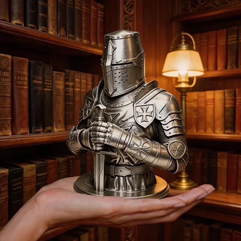 1‑Pack 3D Printed Knight Bust Statue, Gothic Templar‑Style Sculpture, Historical Ornament for Living Room, Library and Display C