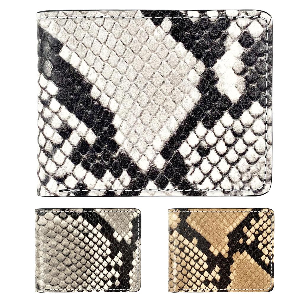 Trend SSS Genuine Goat Leather Bifold Wallet for Men, Compact, Snake Print with Diamond Python Pattern, White