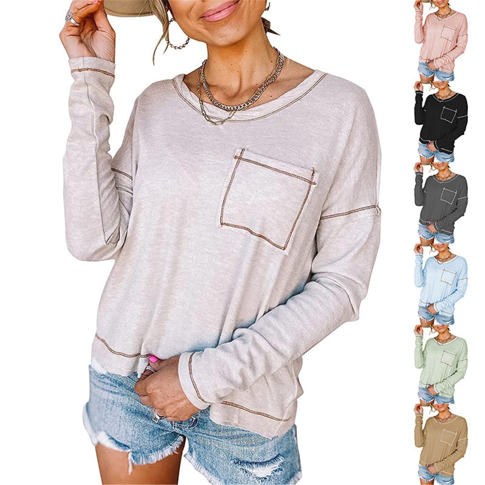 

Модные женские повседневные однотонные свободные футболки с круглым вырезом и длинными рукавами, топы