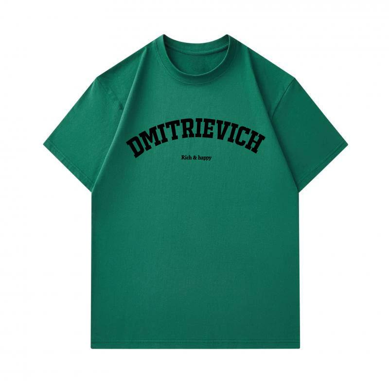 Men's 100% Cotton Crew Neck Short Sleeve T-Shirt, Casual Arched Letter Print Rich & Happy Pattern Soft Breathable Everyday Wear Top for Daily Outdoor