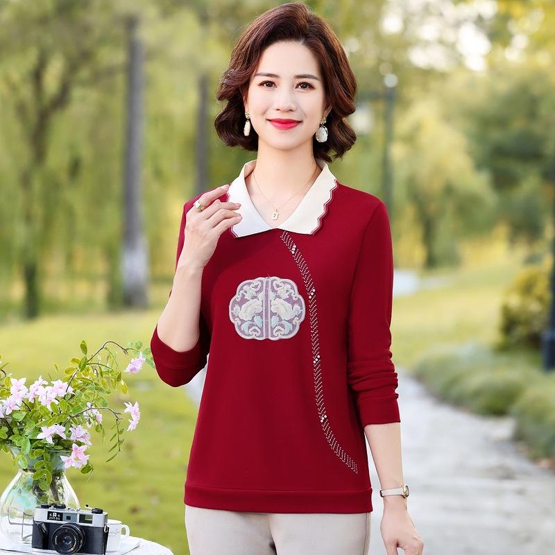 

2026 Autumn Ice Silk Short-Sleeve Knit Top for Middle-Aged & Elderly Women - Stylish Chinese Design 3XL червоний
