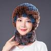 Hat Female Autumn Winter Trendy Versatile Rex Rabbit Hair Cycling Warm Ear Protection Fur Hat Scarf Set