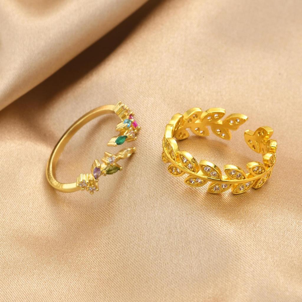 Vnox Exquisite Sweet Colorful Zirconia Open Wheat Ears Adjustable Rings for Women Trendy Colored Crystals Wedding Party Rings