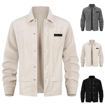 Men's Casual Solid-color Corduroy Lapel Jacket, Men's Loose And Soft Fabric Button Shirt Jacket