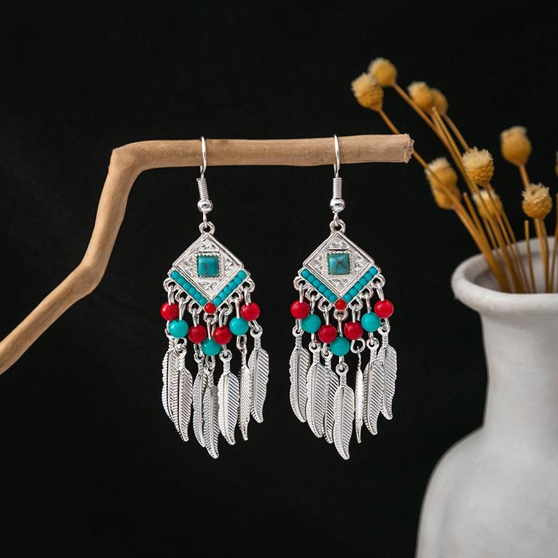 Ethnic Style Imitation Miao Silver Earrings, Colorful Long Fringed Chain Earrings, Hot-selling Earrings In Scenic Spots, Qinghe Jewelry Batches