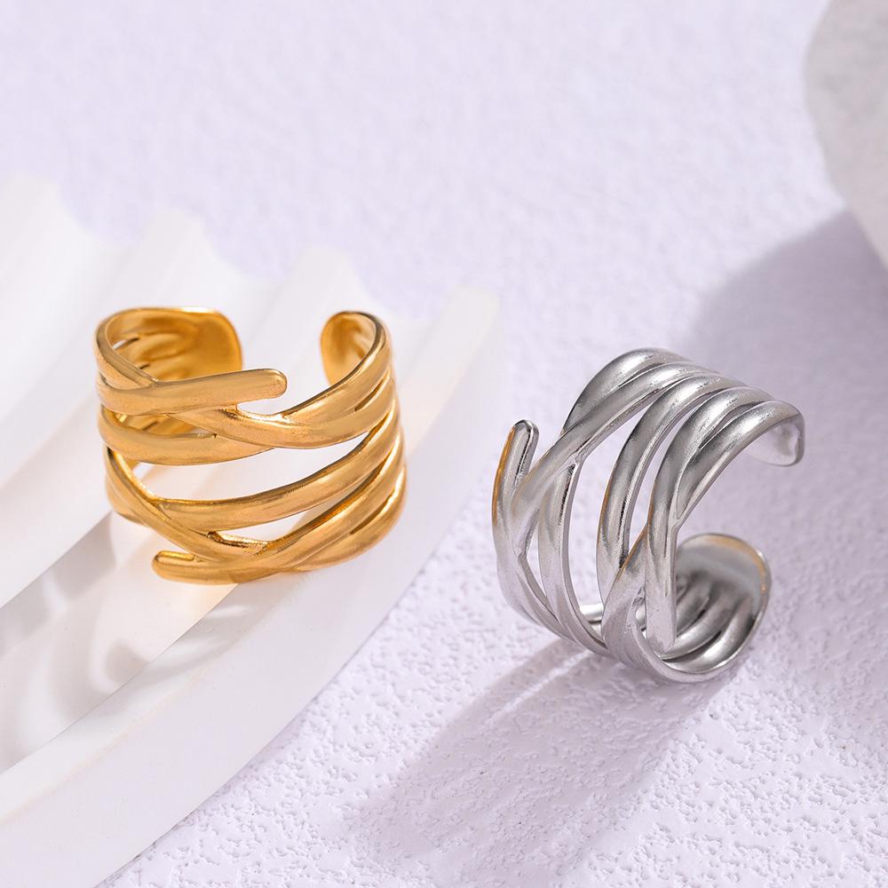 Anello Aperto Unisex Vintage in Acciaio di Titanio con Design a Croce Vuota
