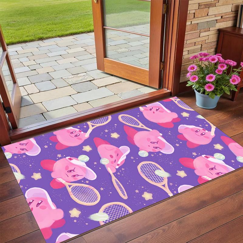 Rutschfeste Kristall-Samt-Bodenmatte, Teppich im Kirby-Design für Innenbereiche, Wohnzimmer, Schlafzimmer, Heimdekoration