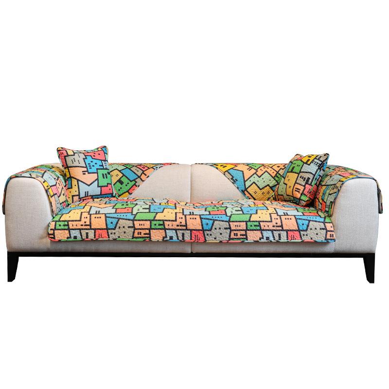 Potah na polštář pohovky pro všechna roční období, Bavlněný potah na sedák, Domácí protiskluzový kompletní potah