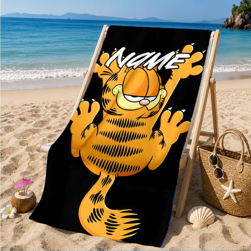 Custom Name Gar-field's Pawsome Beach Towel Microfiber Beach Towel, Lightweight and Quick-Dry, for Summer Travel, Swimming Pool Gift