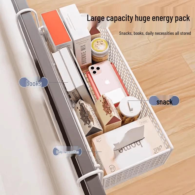 No-Drill Metal Storage Basket for Bedside & Desk