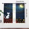2 Pieces of Cat and Full Moon and Star Printed Curtains On the Roof   Pole Bag Curtains   Home Decoration   Room Decoration