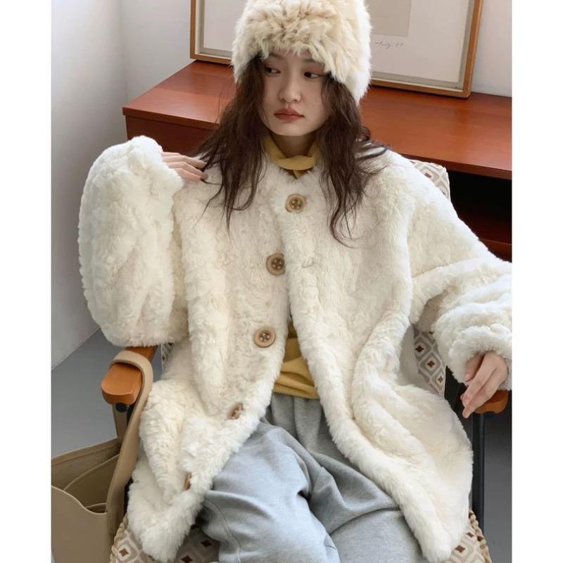 Lamb fur coat women's winter new loose soft waxy small stand-up collar plush top