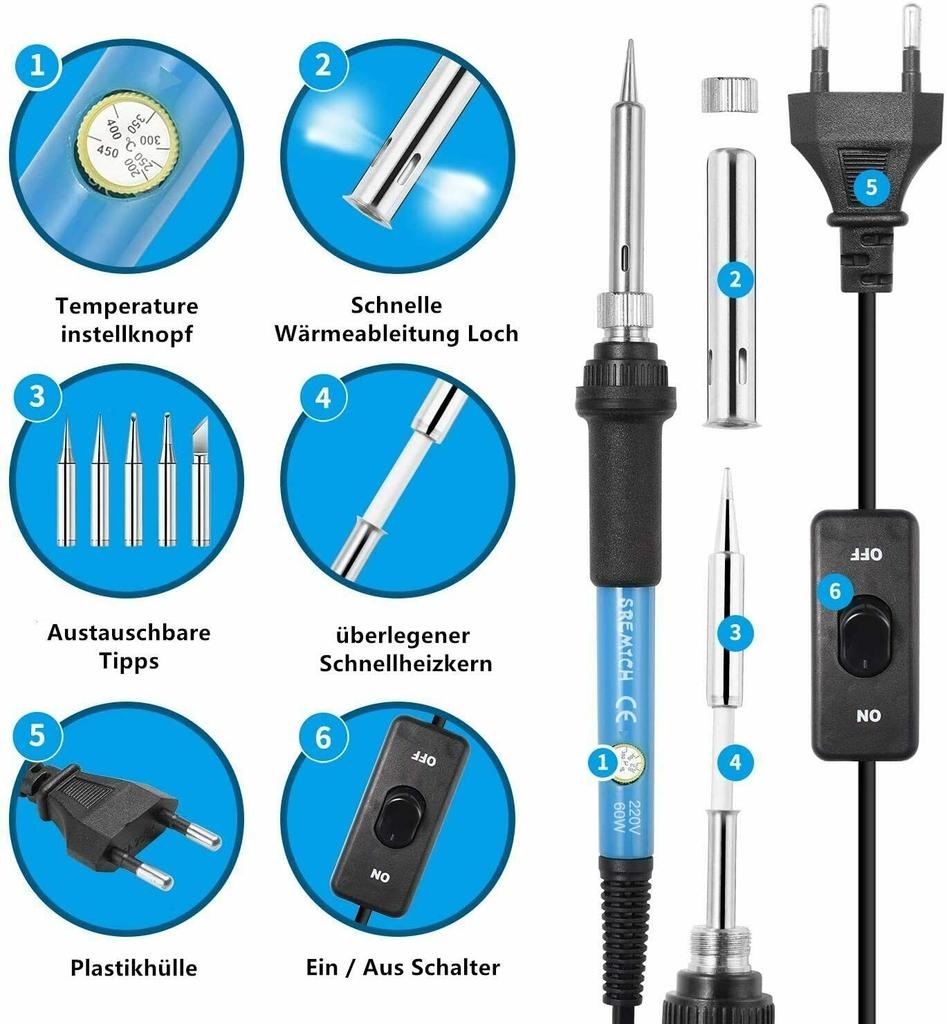 60W Electric Soldering Iron Gun Stand Tool Tweezers Kit Solder Welding Pen Welder