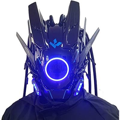 Jaupto Cyberpunk Mask Round Lights With Woven Masks Role-playing Halloween Suitable For Party Music Festival Accessories