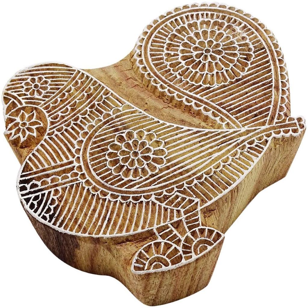 Bird Woodblock Stamp Brown Textile Printing Block Indian Border Stamp