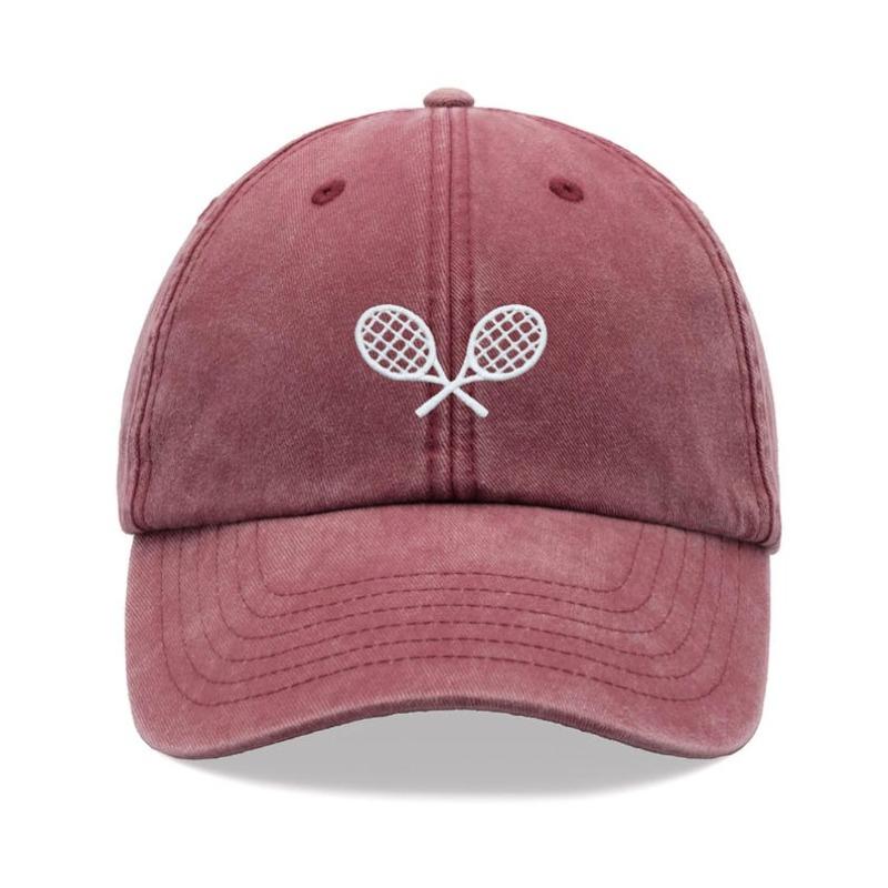 

1pc Tennis Racquets Crossed Retro Washed Baseball Caps for Women,fashion Simple Unisex Adjustable Dad Hat for Faded Sport Ues Adjustable бордовий