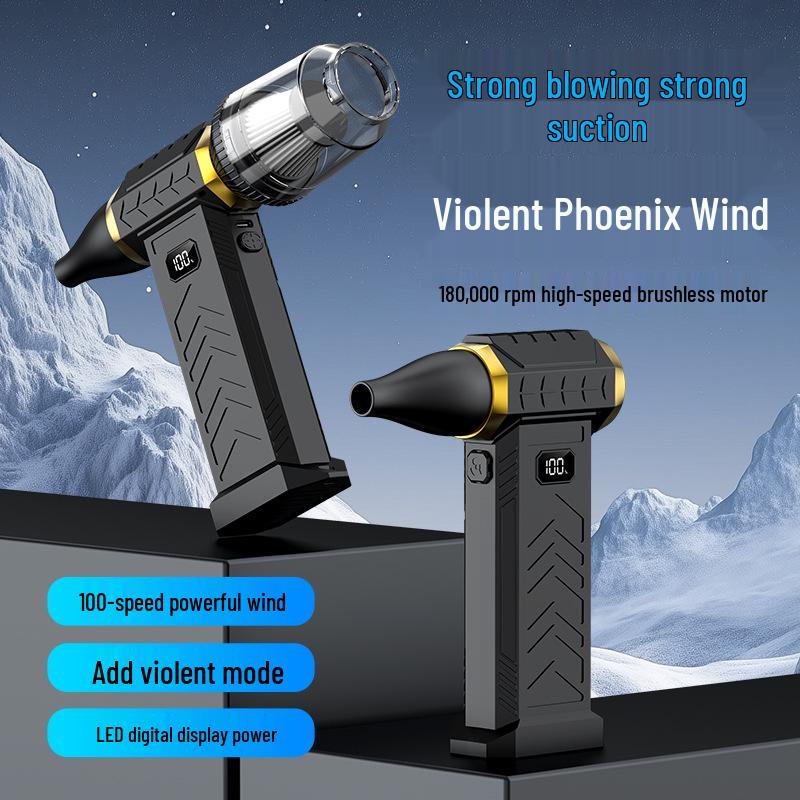 High-Speed Brushless Portable Turbo Fan & Wireless Hair Dryer Black [130,000 RPM, 6000mAh]