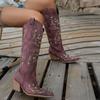 Women'S Knight Boots Large Size Coarse Heel Pointed Embroidered Western Cowboy Boots Fashion Women'S Boots