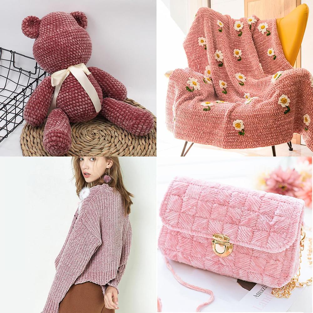 5pcs Soft Polyester Velvet Yarn Set - Luxurious Chenille Yarns, DIY Knitting & Crocheting for Crafts, Hats, Blankets, Scarves