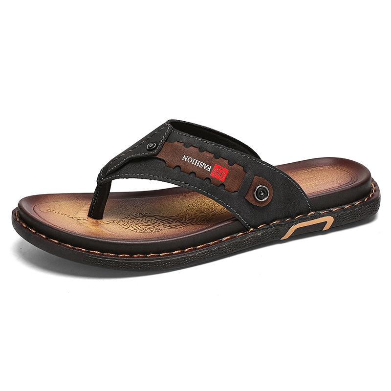 Flip-flops Men's 2025 Summer New Fashion Trend Men's Daily Wear Non-slip Leather Surface Convenient and Comfortable Slippers