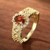 CAOSHI Gorgeous Orange Red Cubic Zirconia Rings Women for Wedding Party Hollow Out Band Gold Color Temperament Lady Jewelry