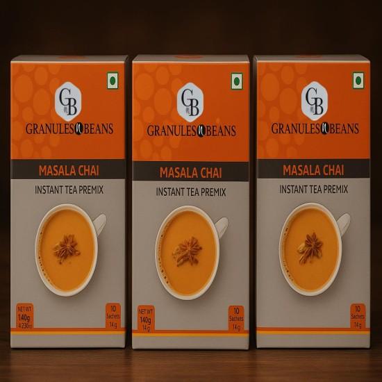 

GnB GRANULES n BEANS Assam, Masala Chai Instant Tea Premix - (10 Sachet X 14 Gram =140 Gram) (Pack Of 3)