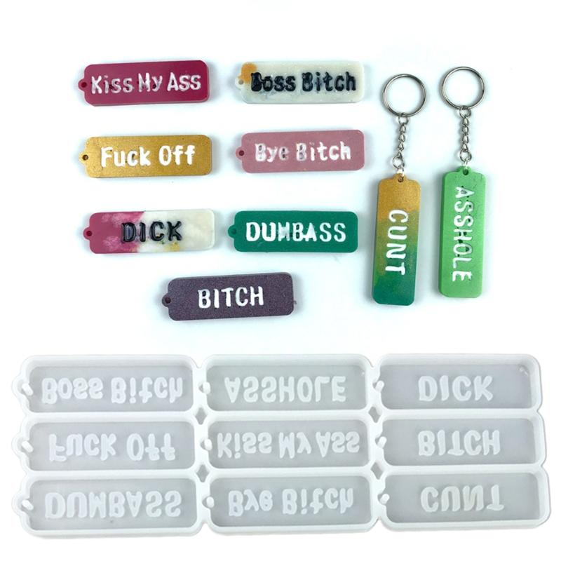 Shiny English Alphabet Keychain Silicone Epoxy Resin Mold DIY Keychain Pendant Jewelry for Luggage Tags Bag Accessories