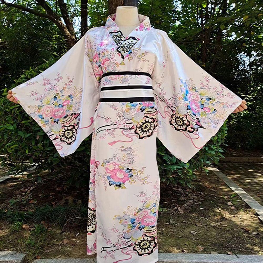 Cosplay Costume Sakura Girl  Kimono Dress Printed Floral Japanese Style Yukata Bathrobe  Geisha