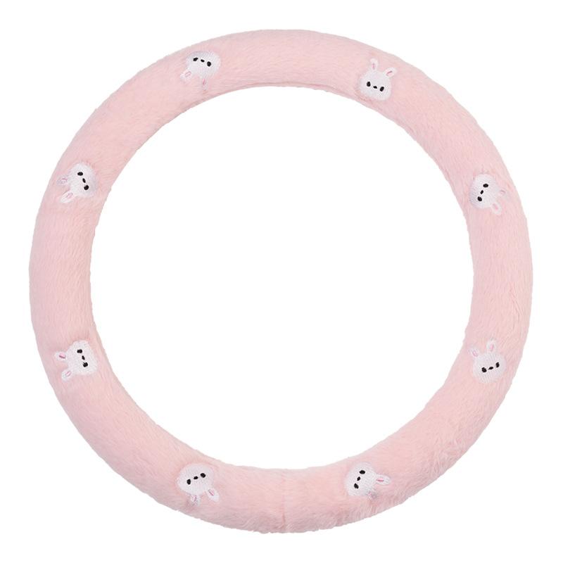 Plush car steering wheel cover with cartoon embroidery, anti slip and wear-resistant car handle cover, winter warm steering whee