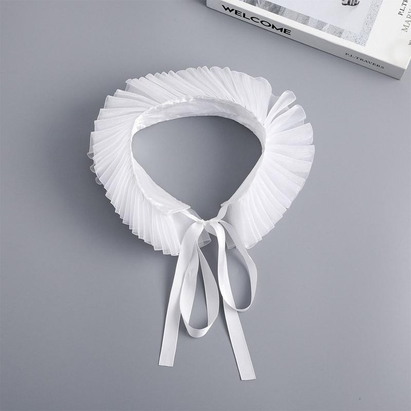 Tulle Ruffle False Collar Webbing Necklace for Halloween Ribbon Tie Shawl Wrap Neck Ruff