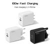 100W Multi-Port Fast Charger: Type-C PD+USB, EU/UK Plug, Compatible with iPhone 15