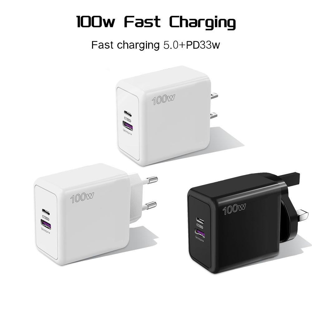 100W Multi-Port Fast Charger: Type-C PD+USB, EU/UK Plug, Compatible with iPhone 15