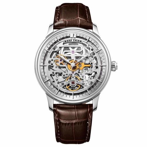 

Reef Tiger Automatic Mechanical Watch, Men s Skeleton Stainless Steel White Watch, RGA1975 (RGA1975-YWS)
