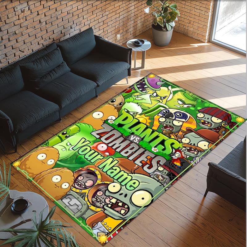 Personalized Crystal Velvet Carpet Custom Name Text,Plants vs. Zombies Anti Slip Area Rug For Home Decoration