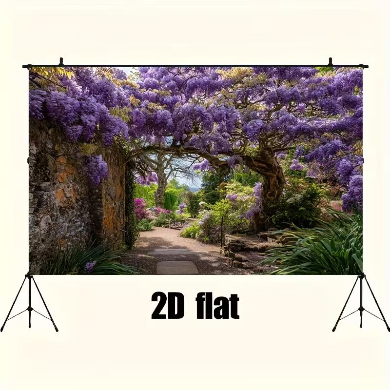 2D Purple Jacaranda Tree Arch Backdrop Banner, Blooming Wisteria Garden Photography Background 47.2x31.5inch/120*80cm